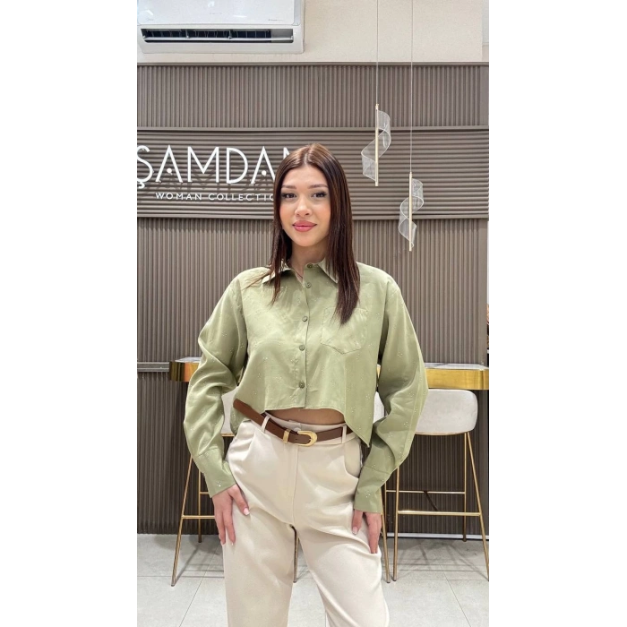 ÜSTÜ TAŞ DETAYLI KISA GÖMLEK