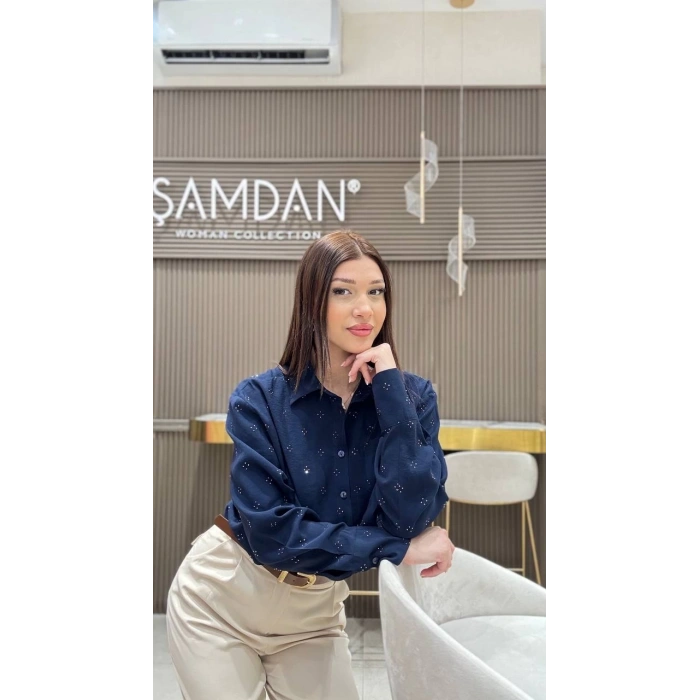 ÜSTÜ TAŞ DETAYLI KISA GÖMLEK