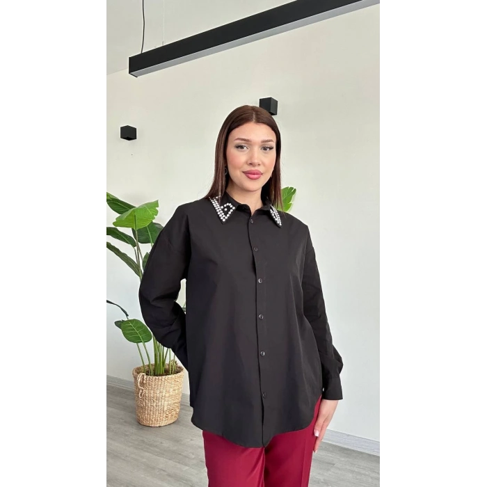 YAKASI TAŞ DETAYLI GÖMLEK