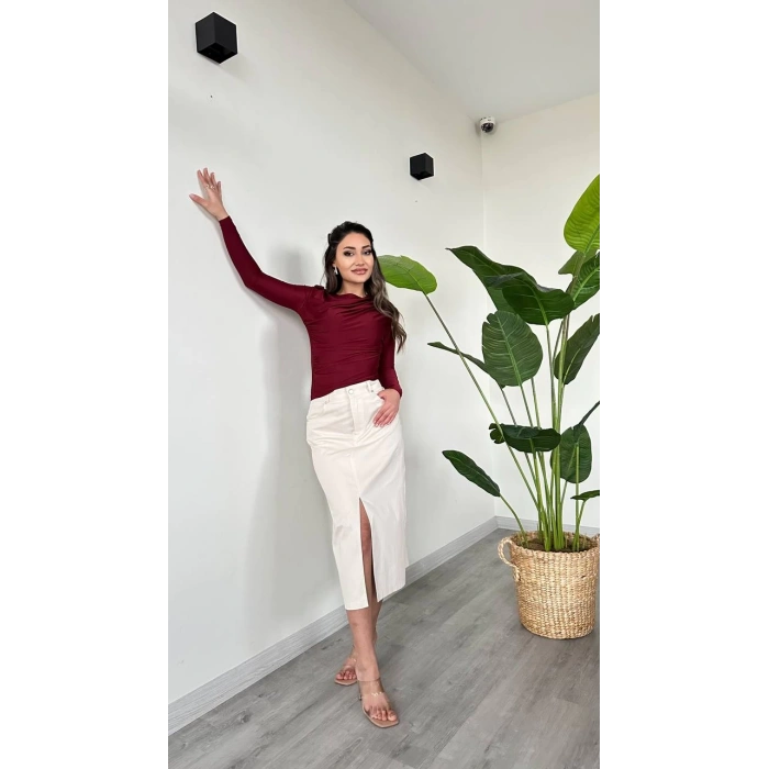 YIRTMAÇ DETAYLI MİDİ ETEK