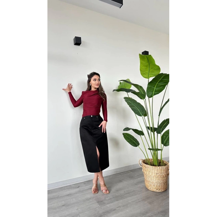 YIRTMAÇ DETAYLI MİDİ ETEK