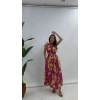 BOYUNDAN BAĞLAMALI ÇİÇEKLİ ELBİSE