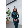 BÜZGÜLÜ MİDİ KADİFE ELBİSE