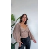 GÖĞÜS DETAYLI DERİ BALON KOL BLUZ
