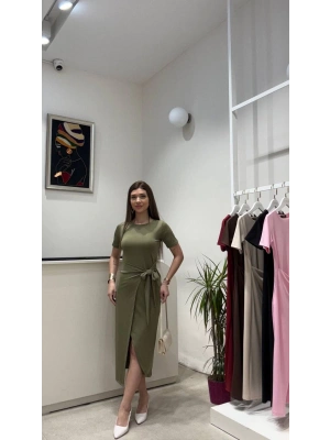 BAĞLAMA DETAYLI SANDY ELBİSE