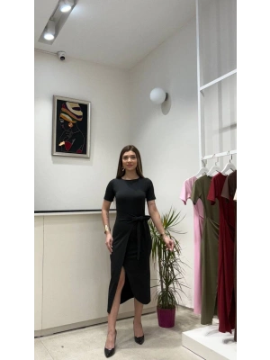 BAĞLAMA DETAYLI SANDY ELBİSE