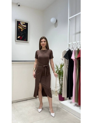 BAĞLAMA DETAYLI SANDY ELBİSE