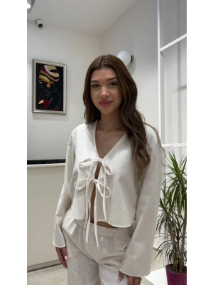 BAĞLAMALI KETEN BLUZ
