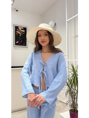 BAĞLAMALI KETEN BLUZ