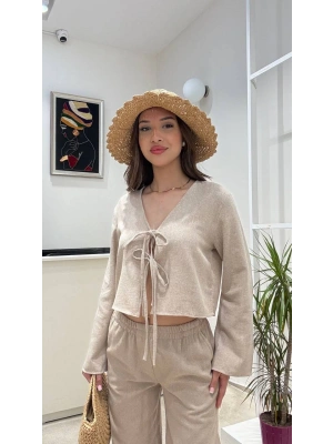 BAĞLAMALI KETEN BLUZ