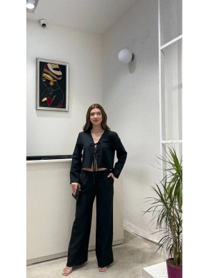 BAĞLAMALI KETEN BLUZ