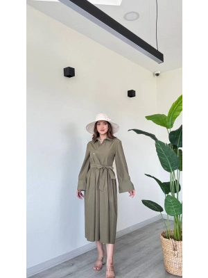 BAĞLAMALI UZUN POPLİN ELBİSE