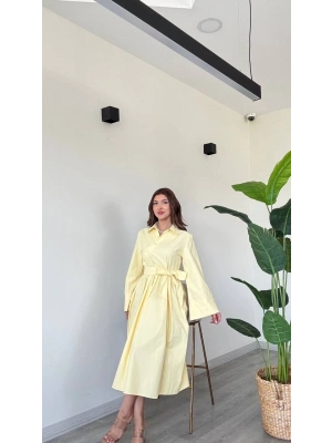 BAĞLAMALI UZUN POPLİN ELBİSE