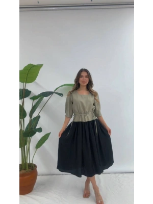 BELİ BÜZGÜLÜ ELBİSE
