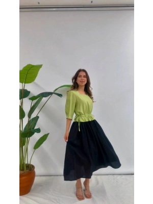 BELİ BÜZGÜLÜ ELBİSE