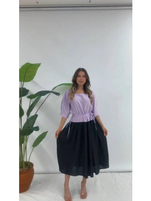 BELİ BÜZGÜLÜ ELBİSE