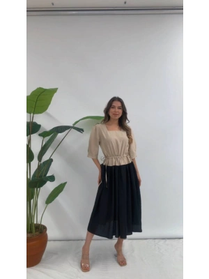 BELİ BÜZGÜLÜ ELBİSE
