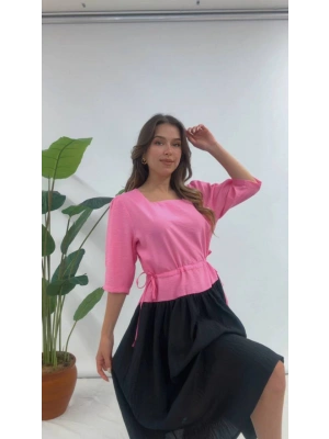 BELİ BÜZGÜLÜ ELBİSE