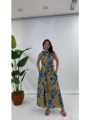 BOYUNDAN BAĞLAMALI ÇİÇEKLİ ELBİSE