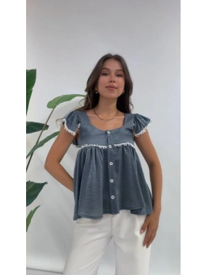 DANTELLİ KISA KOLLU BLUZ