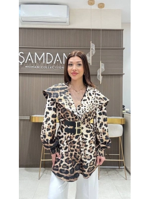 DESENLİ KEMER DETAYLI CEKET