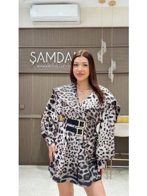 DESENLİ KEMER DETAYLI CEKET