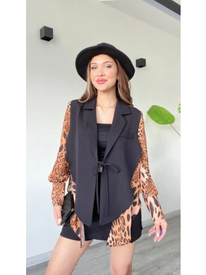 DESENLİ ÖNDEN BAĞLAMALI CEKET