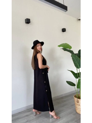 DÜĞME DETAYLI UZUN ELBİSE