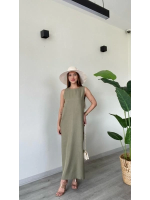 DÜĞME DETAYLI UZUN ELBİSE