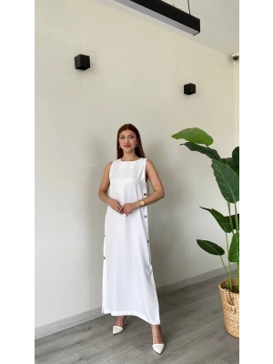 DÜĞME DETAYLI UZUN ELBİSE