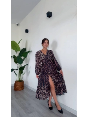 FIRFIRLI YIRTMAÇ DETAYLI MİDİ ELBİSE