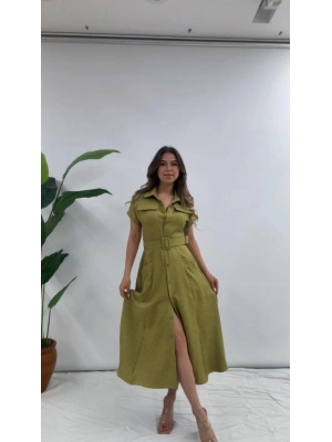 GÖMLEK YAKA KEMERLİ ELBİSE