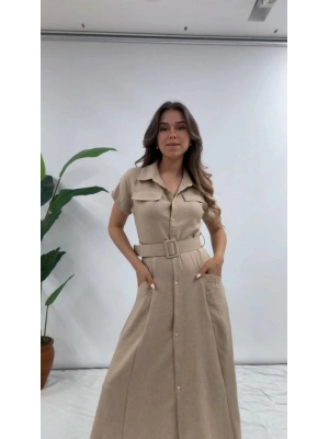 GÖMLEK YAKA KEMERLİ ELBİSE