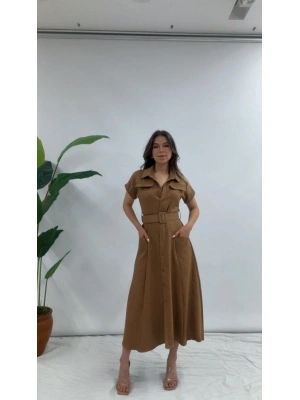 GÖMLEK YAKA KEMERLİ ELBİSE
