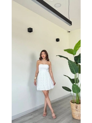 STRAPLEZ DANTEL KISA ELBİSE