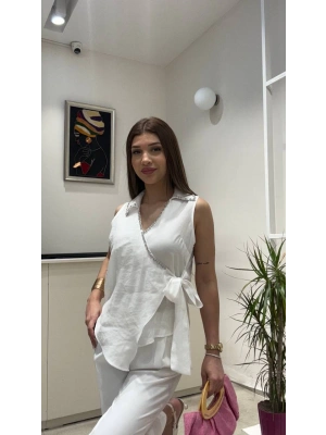 TAŞ DETAYLI BAĞLAMALI GÖMLEK