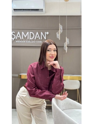 ÜSTÜ TAŞ DETAYLI KISA GÖMLEK