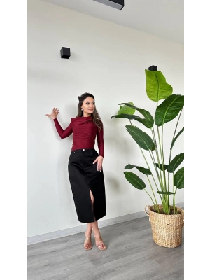 YIRTMAÇ DETAYLI MİDİ ETEK