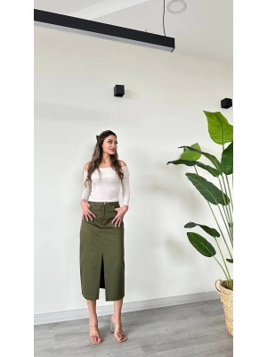 YIRTMAÇ DETAYLI MİDİ ETEK