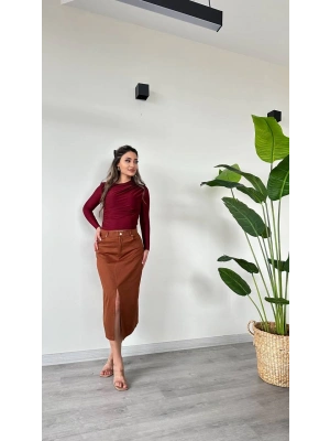 YIRTMAÇ DETAYLI MİDİ ETEK