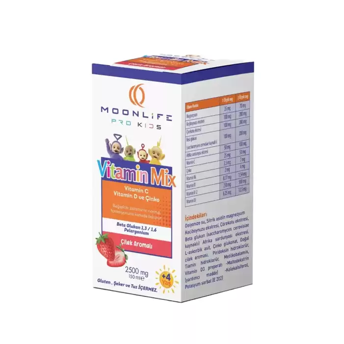 Moon Life Pro Kids Vitamin C ve D Çinko-Beta Glukan Çilek Aromalı (Lipozomal)150ml