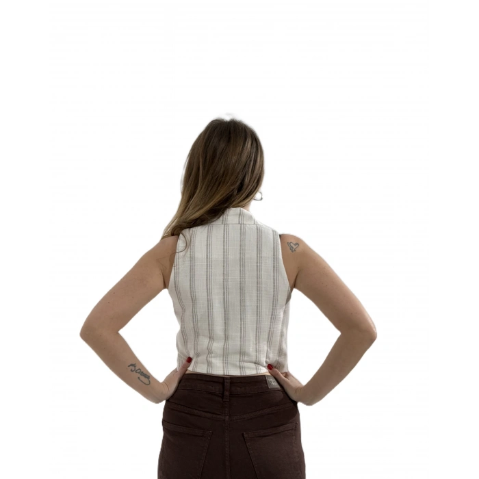 Bej Çizgili Flam Yelek