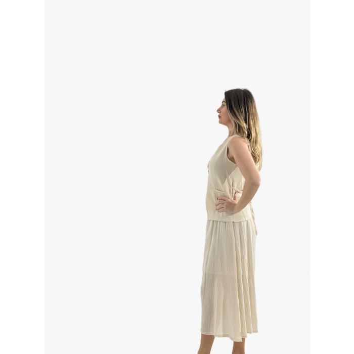 Krınkıl Kare Yaka Yelek Bej