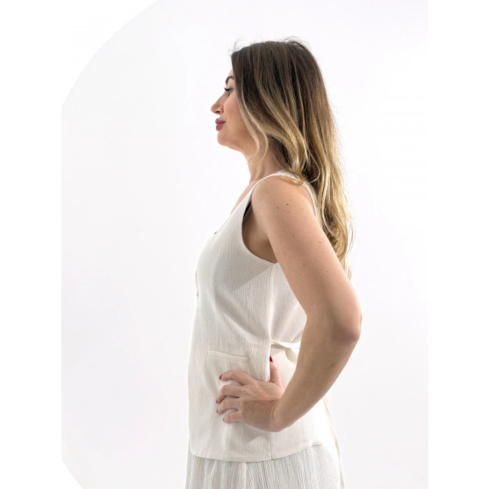 Krınkıl Kare Yaka Yelek Beyaz