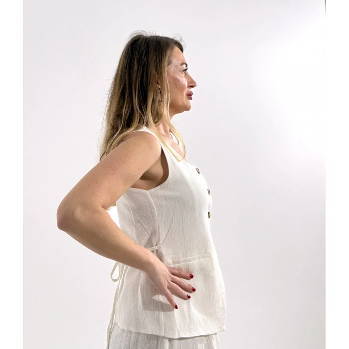 Krınkıl Kare Yaka Yelek Beyaz