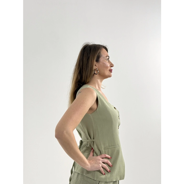 Krınkıl Kare Yaka Yelek Yeşil