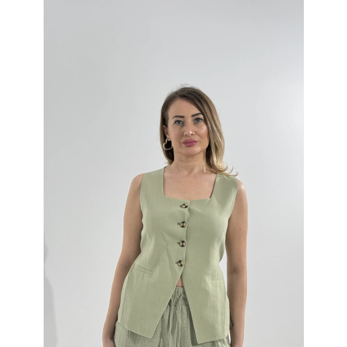 Krınkıl Kare Yaka Yelek Yeşil