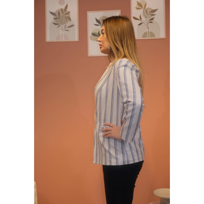 BLAZER KETEN MAVİ ÇİZGİLİ CEKET