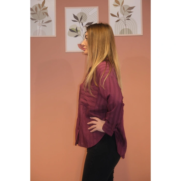 KALIN ÇİZGİLİ GÖMLEK BORDO