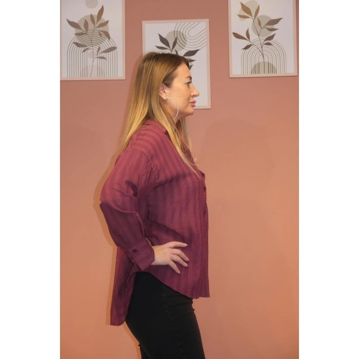 KALIN ÇİZGİLİ GÖMLEK BORDO